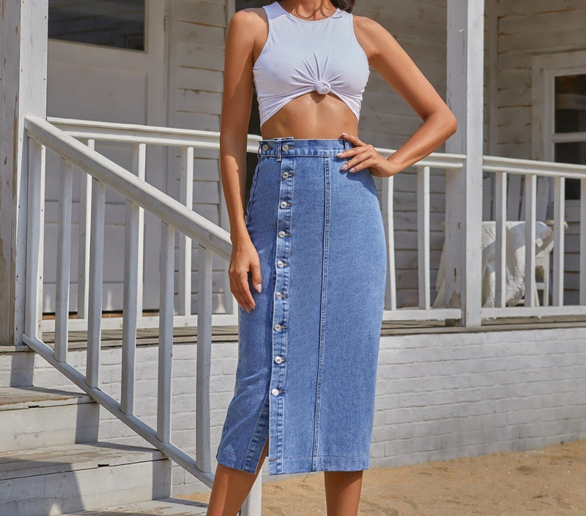 Button Down Denim Skirt