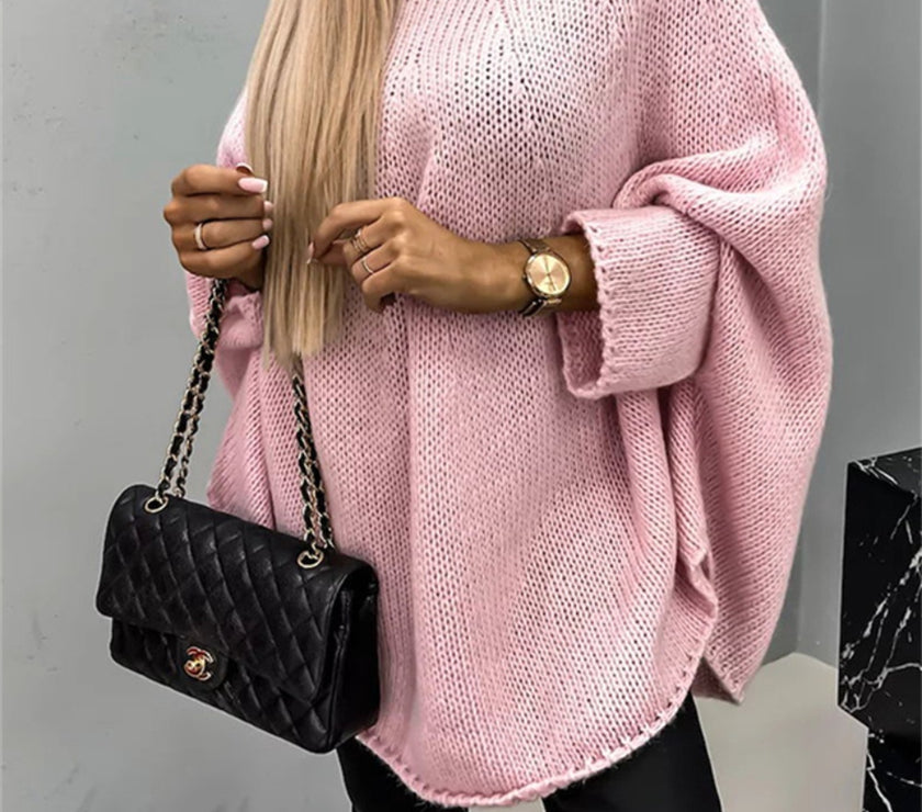 Round Neck Batwing Sleeve Sweater