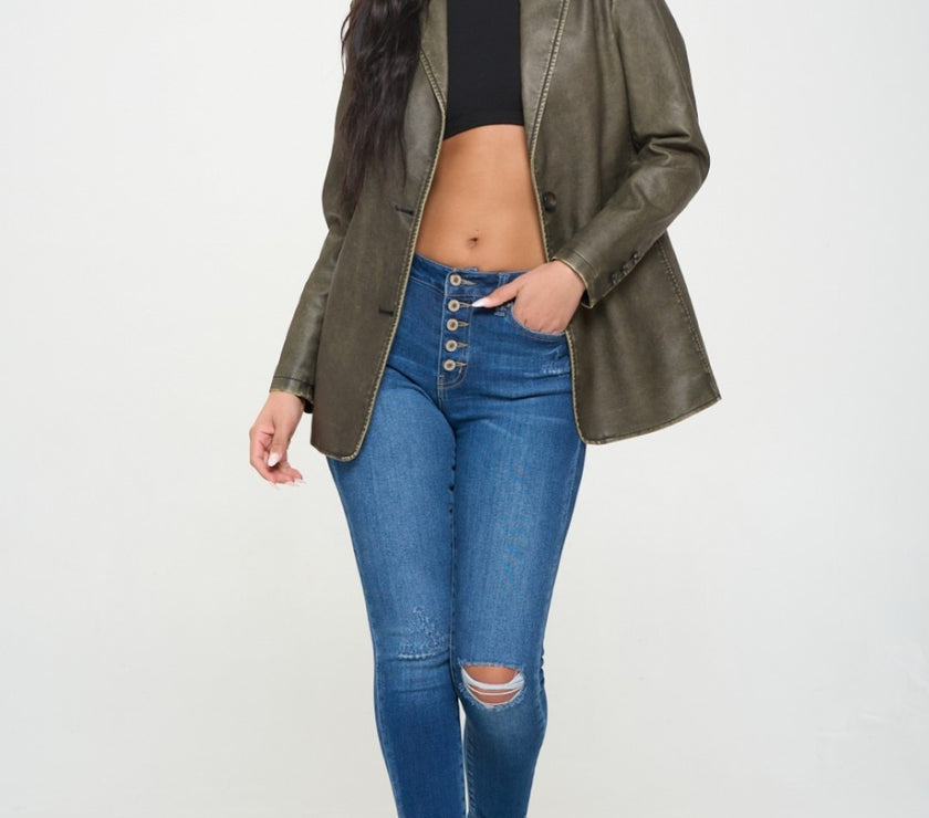 Coalition LA Single-Breasted Vegan Leather Blazer