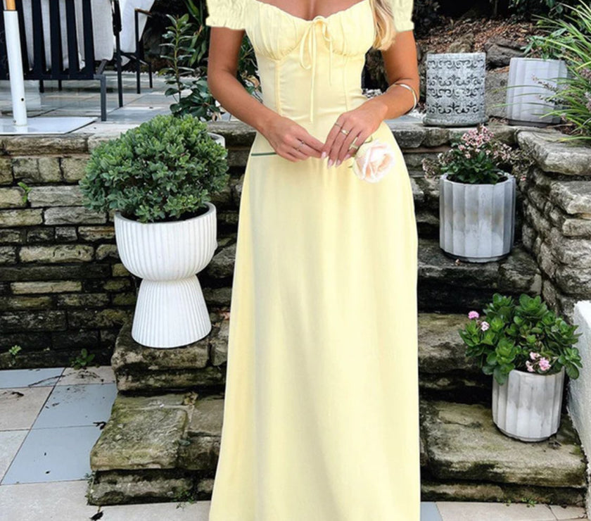 Devine Sweetheart Neck Short Sleeve Maxi Dress