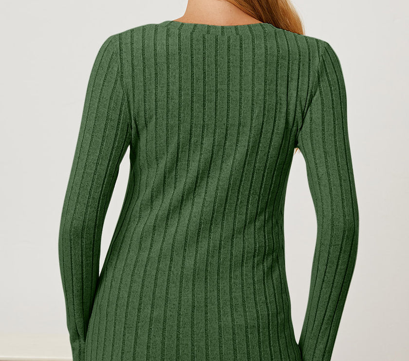 Basic Bae Full Size Ribbed V-Neck Long Sleeve T-Shirt