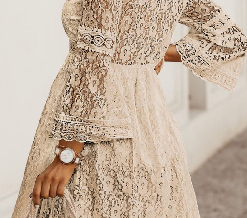 Lace V-Neck Three-Quarter Sleeve Dress