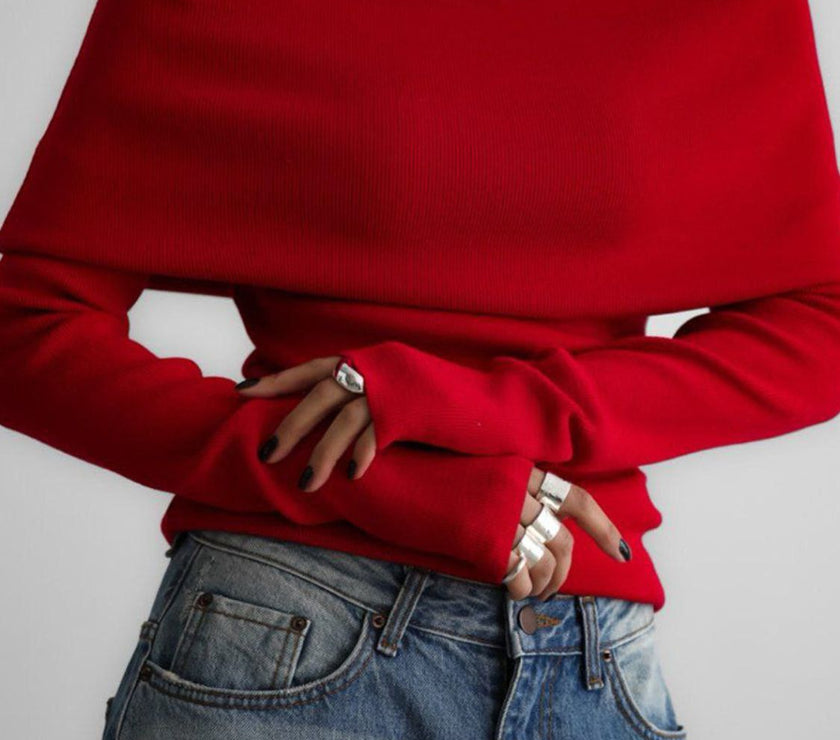 Off-Shoulder Long Sleeve Knit Top