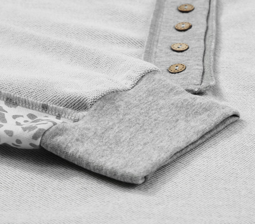 Exposed Seam Leopard Long Sleeve Sweatshirt