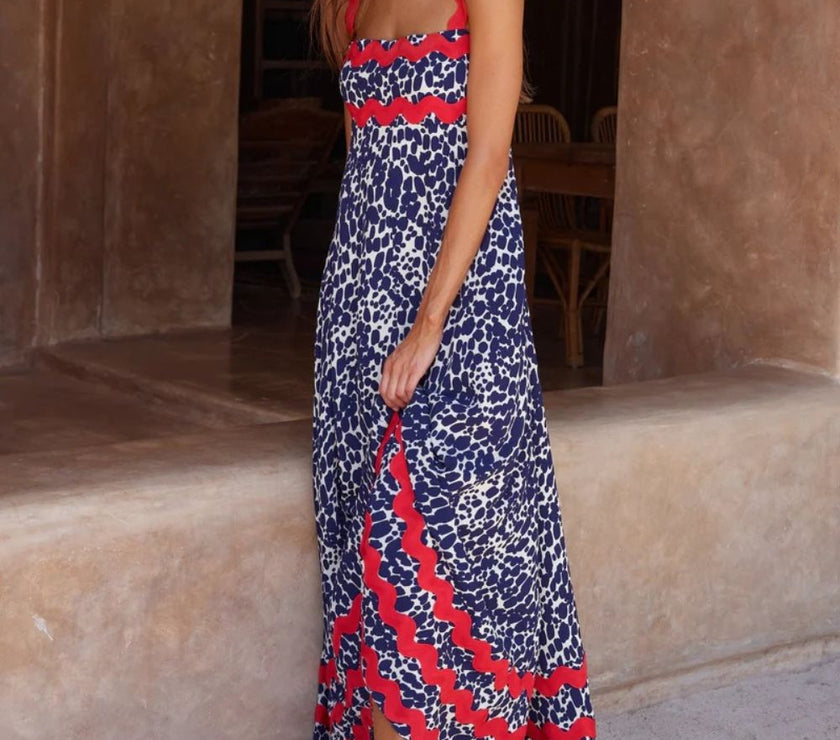 Printed Square Neck Wide Strap Maxi Dress