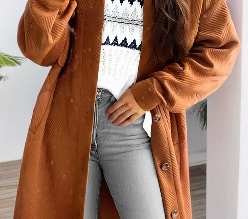 Textured Button Down Collared Neck Coat
