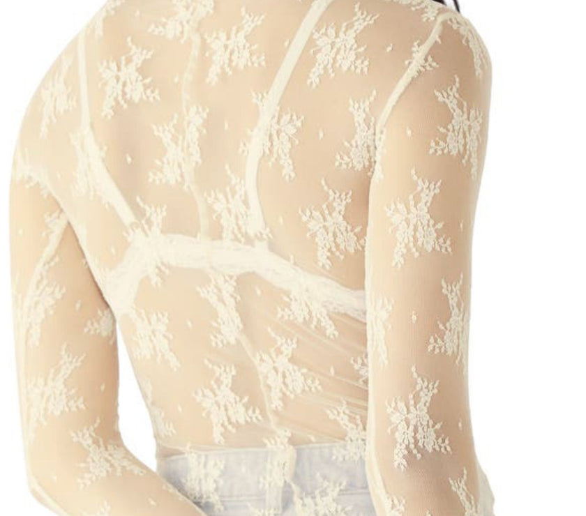 Lace Mock Neck Long Sleeve Blouse