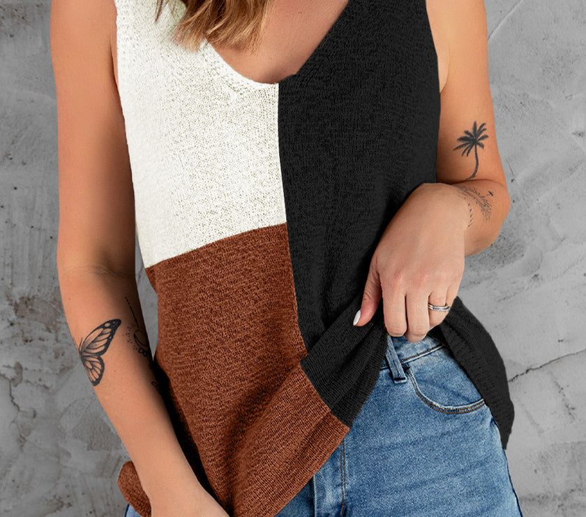 Color Block V-Neck Knit Vest