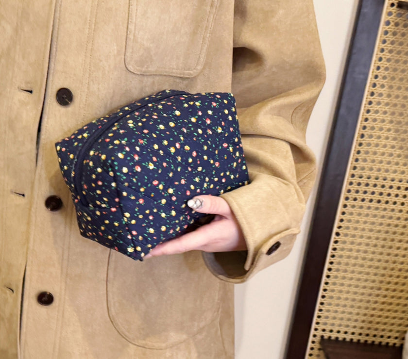 Floral Quilted Clutch with Plaid Lining