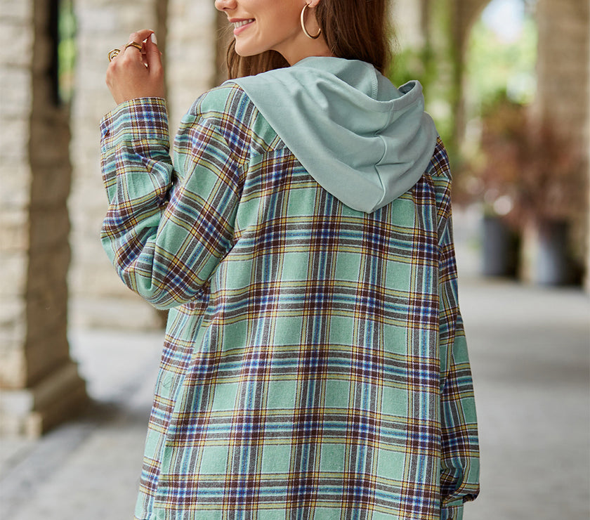 Mandy Plaid Long Sleeve Hooded Jacket