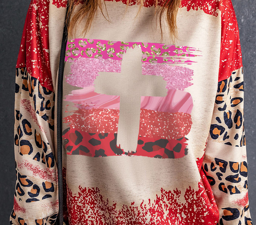 Leopard Round Neck Dropped Shoulder Sweatshirt