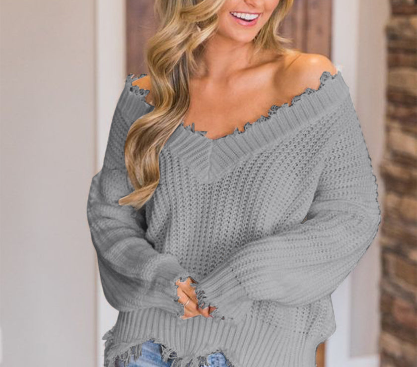 Frayed Hem Dropped Shoulder Sweater