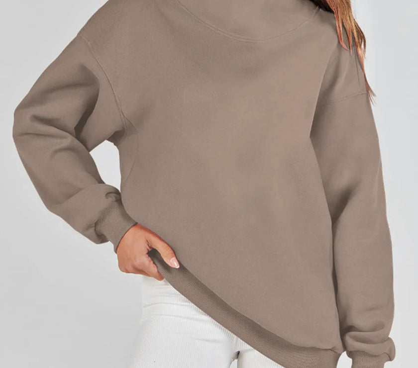 Mock Neck Drop Shoulder Long Sleeve Sweatshirt