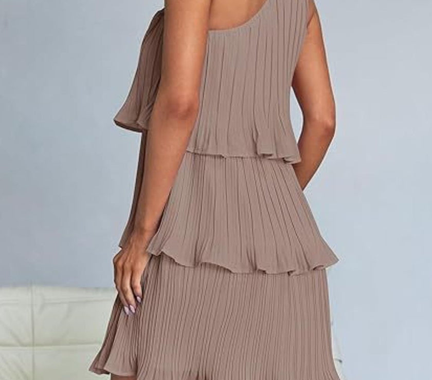 Layered Single Shoulder Mini Dress