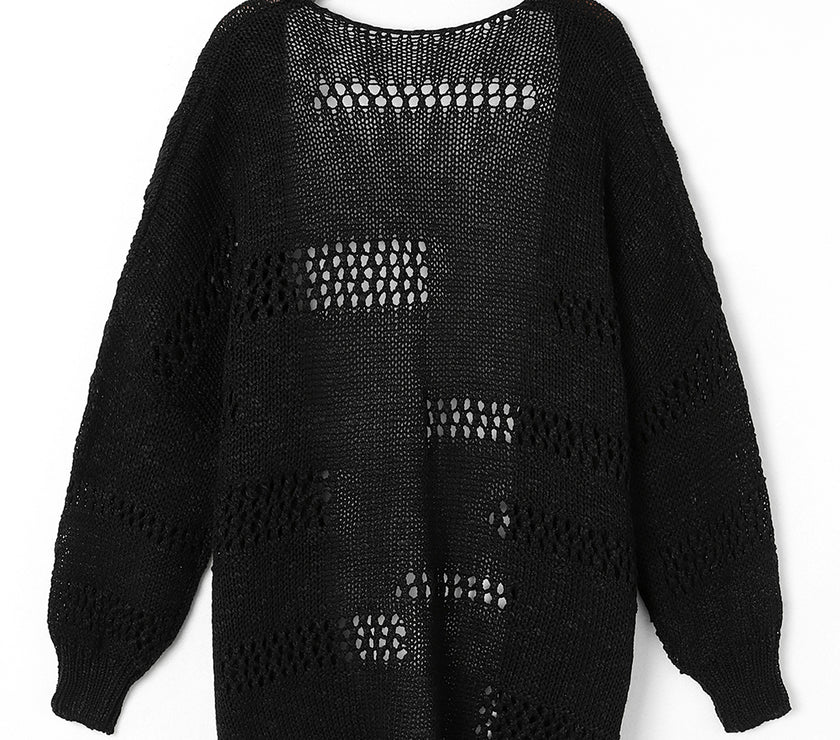 Openwork Open Front Long Sleeve Cardigan
