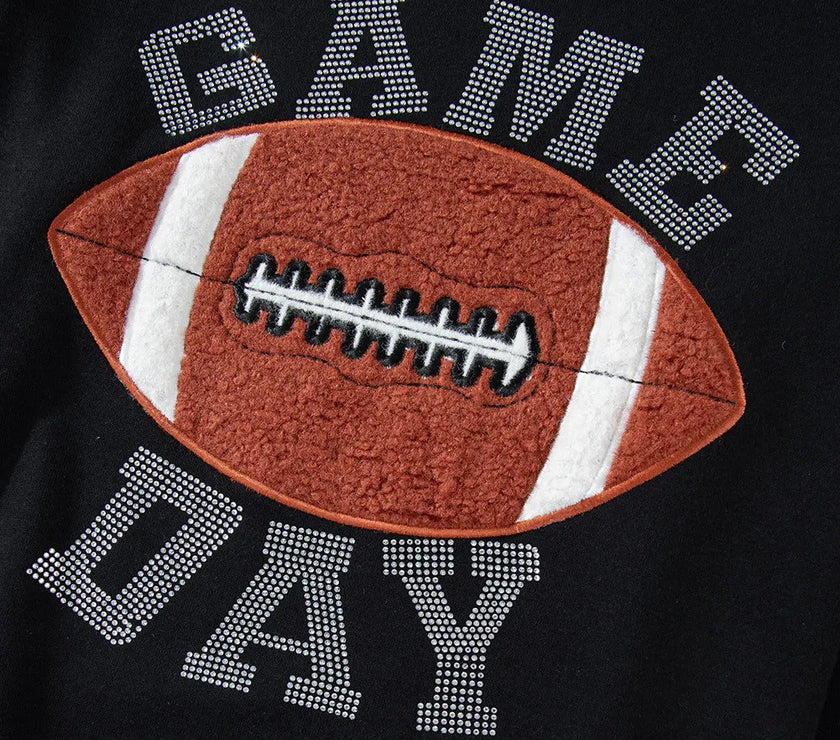 GAME DAY Football Round Neck Long Sleeve Top and Shorts Set