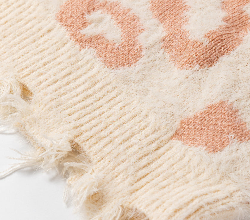 Distressed Trim Leopard V-Neck Sweater