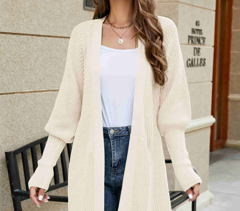 Open Front Lantern Sleeve Cardigan