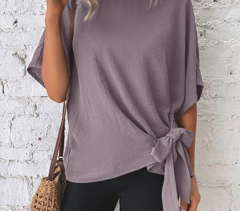 Knotted Round Neck Half Sleeve Blouse