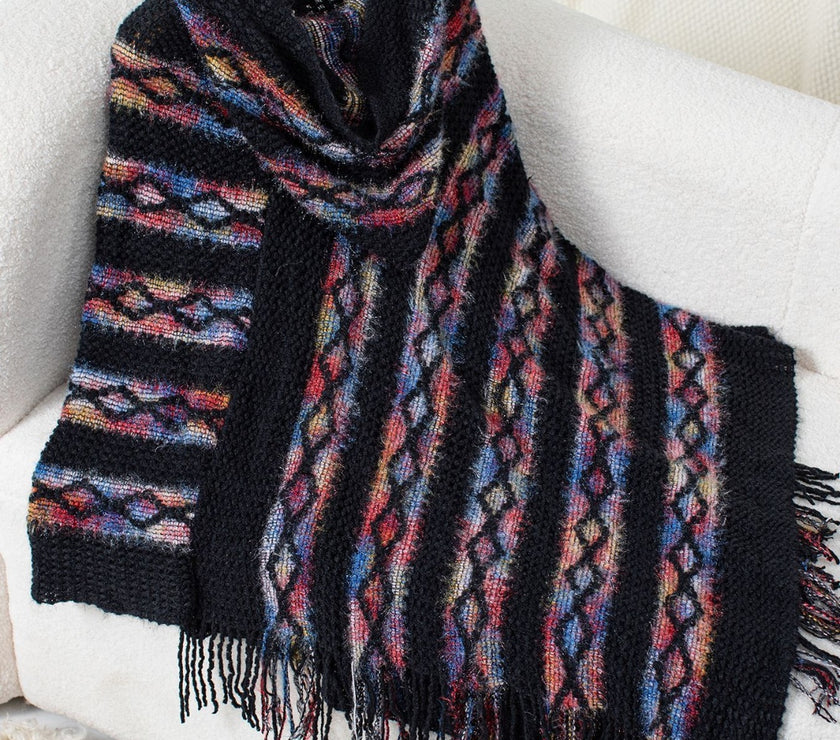 Fringe Contrast Hooded Poncho