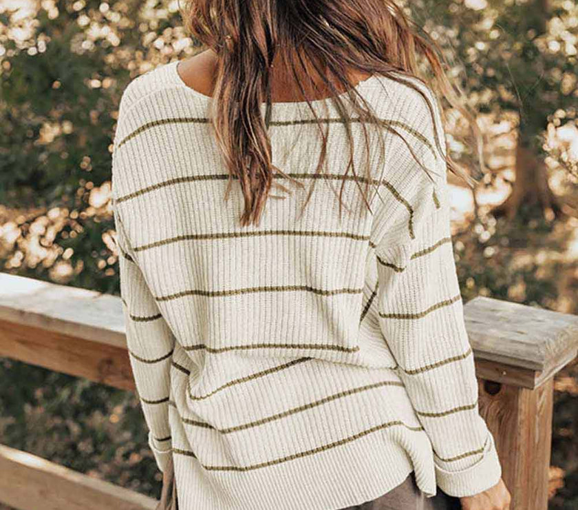 Striped V-Neck Drop Shoulder Sweater