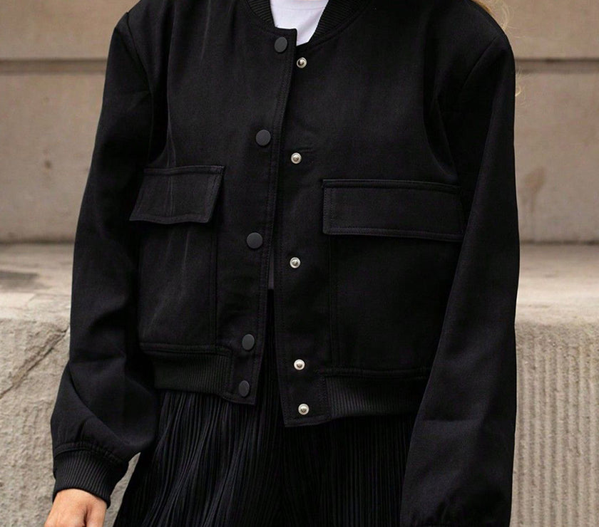 Pocketed Snap Down Baseball Collar Jacket