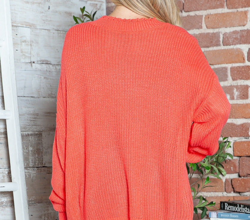 Frayed Hem Dropped Shoulder Sweater