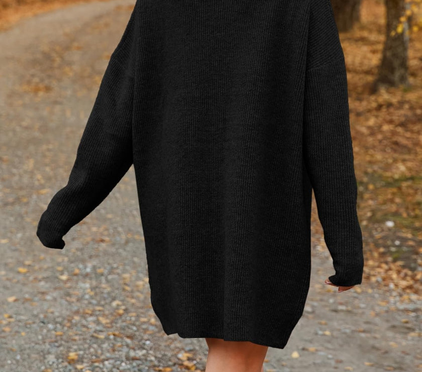 V-Neck Dropped Shoulder Sweater Dress