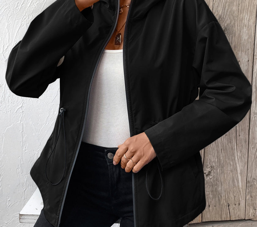 Ivy Lane Drawstring Zip Up Hooded Jacket