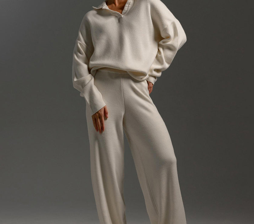 Johnny Collar Long Sleeve Top and Pants Sweater Set