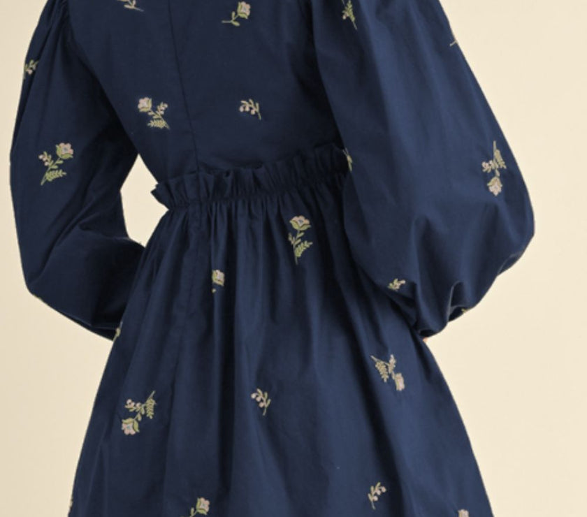 Floral Square Neck Balloon Sleeve Mini Dress