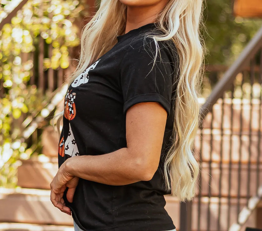 Halloween Graphic Round Neck Short Sleeve T-Shirt