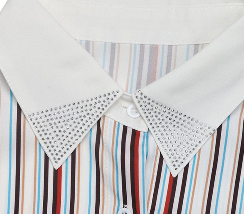 Perfee Contrast Striped Collared Neck Long Sleeve Shirt