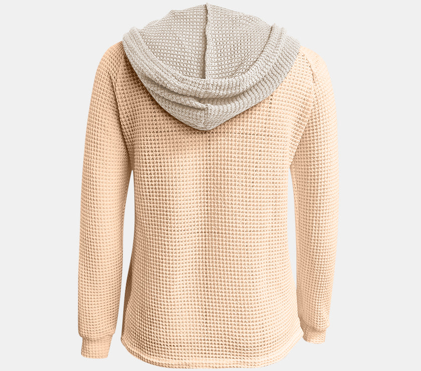 Full Size Waffle-Knit Contrast Long Sleeve Hoodie