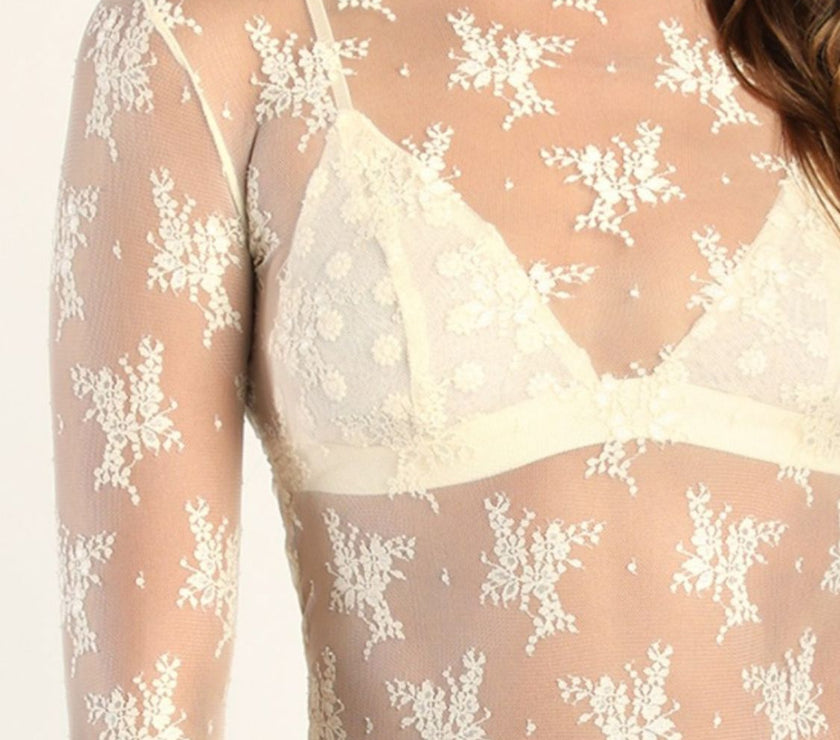 Lace Mock Neck Long Sleeve Blouse