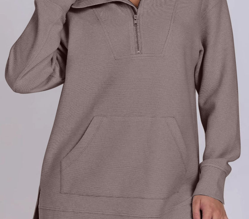 ฺHigh-Low Quarter Zip Long Sleeve Sweatshirt
