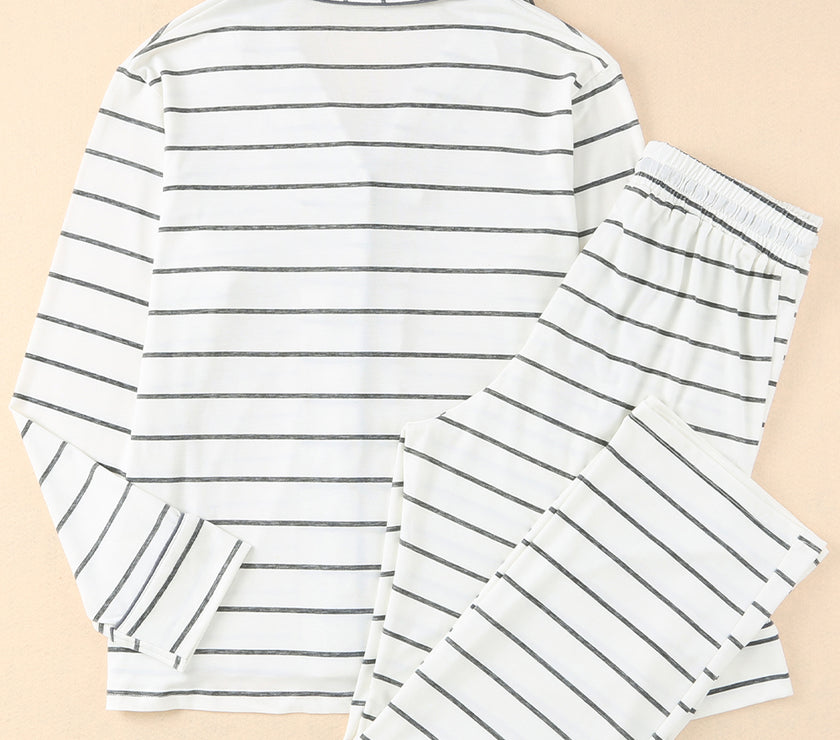 Striped V-Neck Long Sleeve Top and Pants Lounge Set