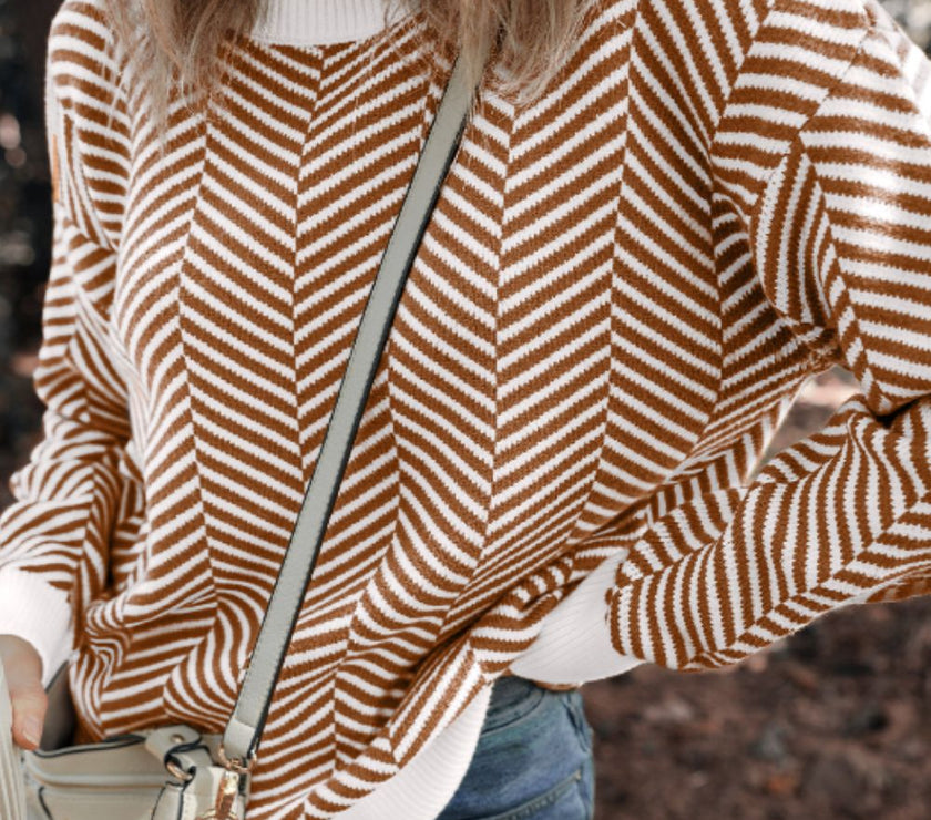 Striped Round Neck Long Sleeve Sweater