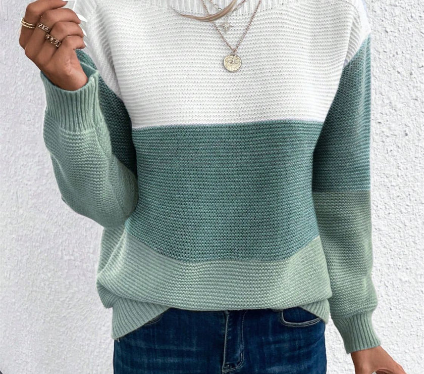 Color Block Drop Shoulder Long Sleeve Sweater