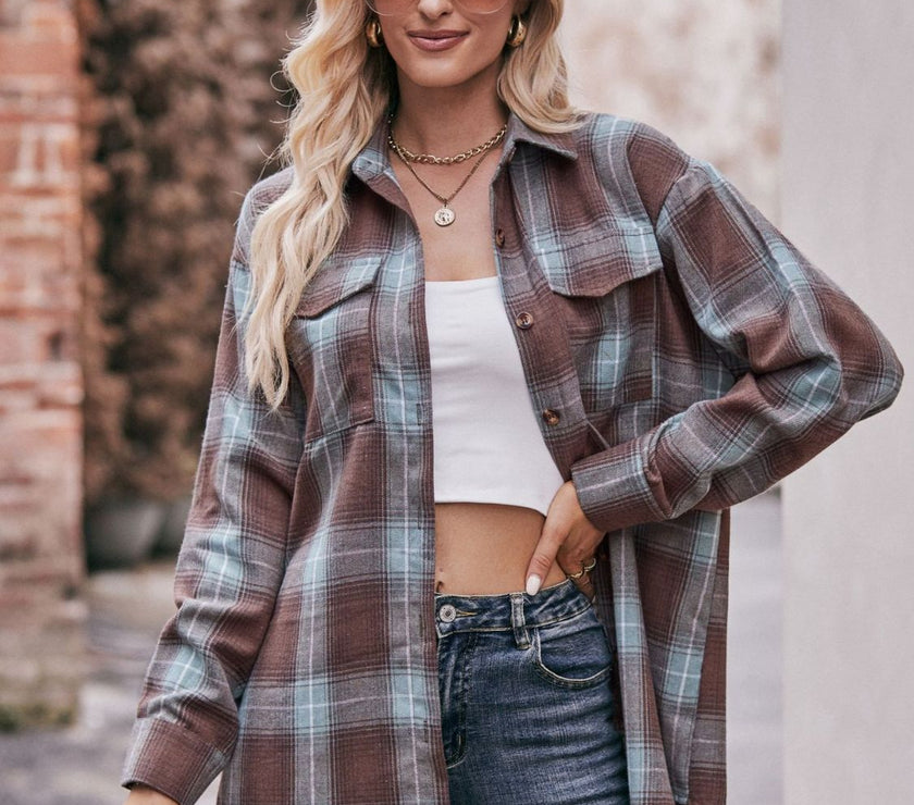 Mandy Plaid Dropped Shoulder Longline Shirt