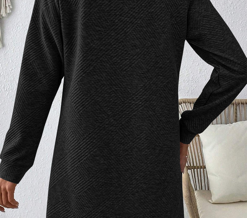 Textured Round Neck Long Sleeve Mini Dress