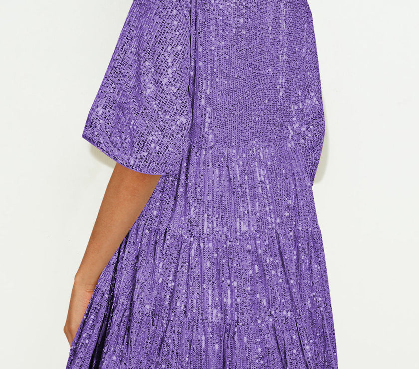 Sequin Round Neck Half Sleeve Mini Dress