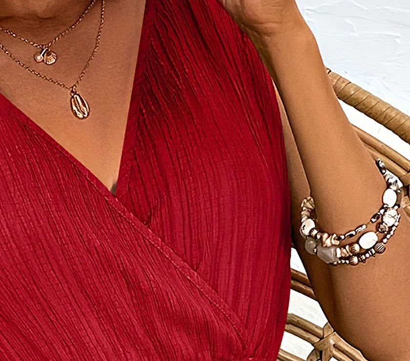 Textured Surplice Sleeveless Romper