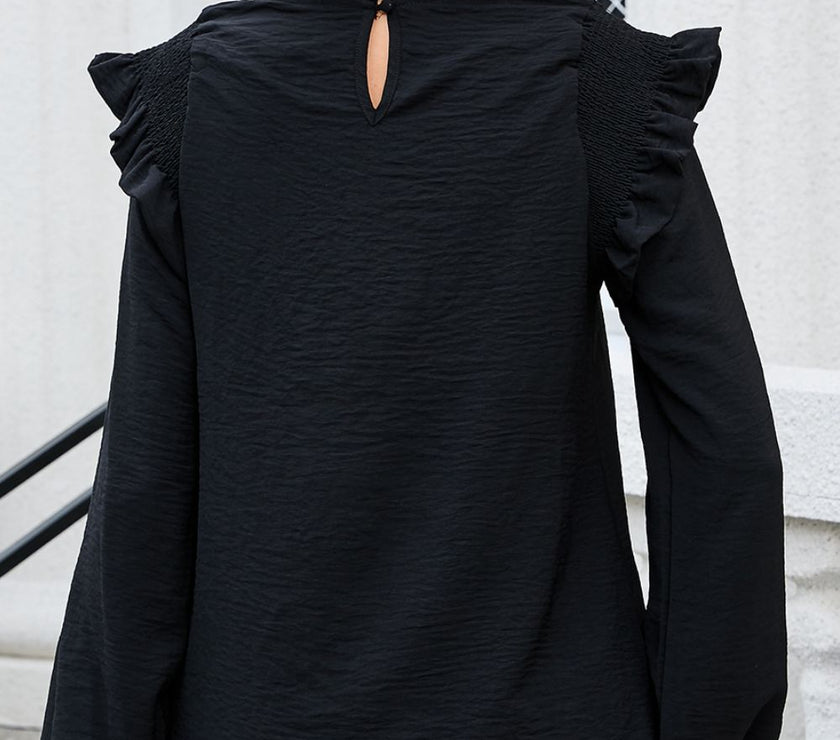 Frill Mock Neck Ruffled Balloon Sleeve Blouse