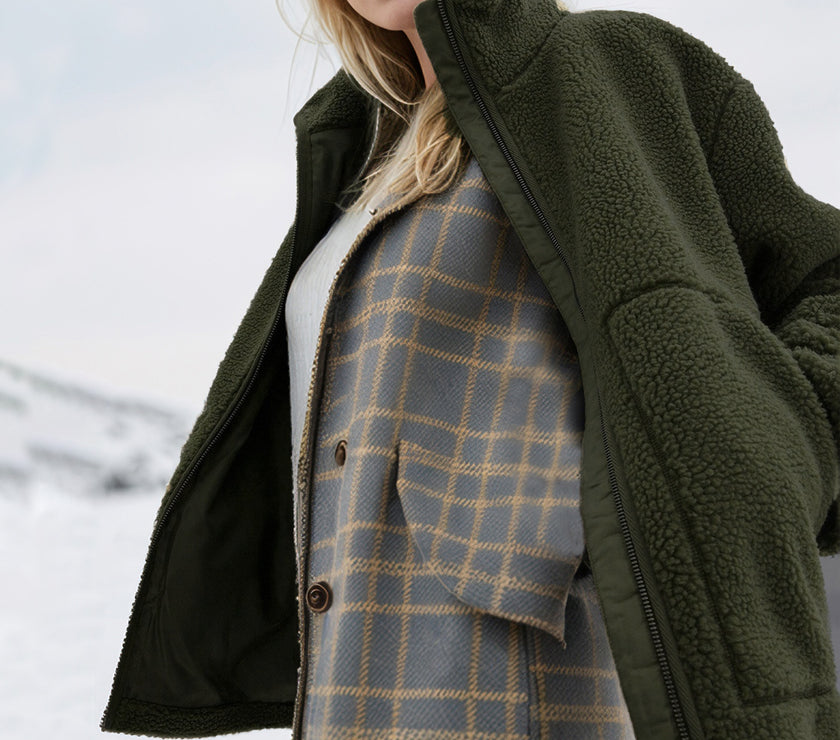 Turtleneck Zip Up Long Sleeve Plush Jacket