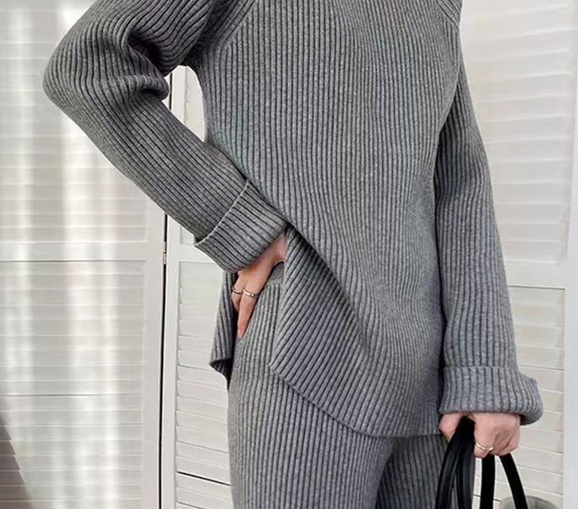 Mock Neck Raglan Sleeve Top and Pants Sweater Set