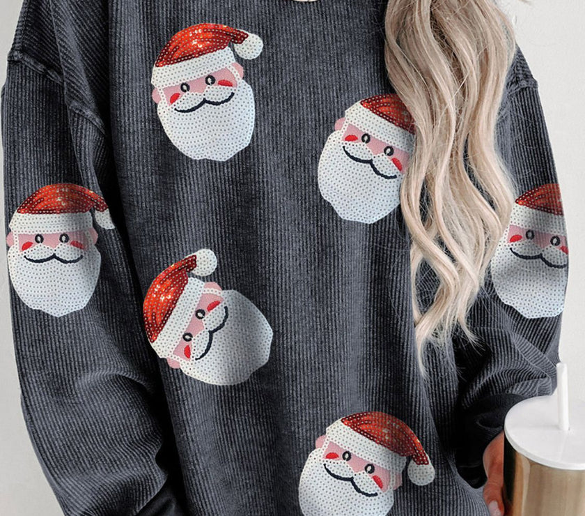 Sequin Santa Patch Ribbed Sweatshirt