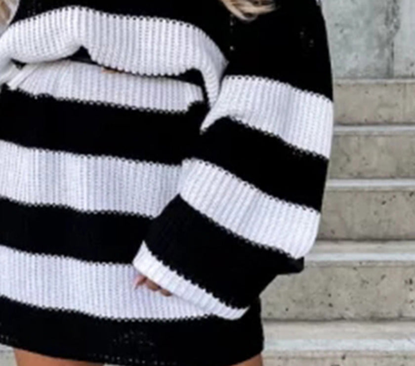 Striped Turtleneck Sweater Dress