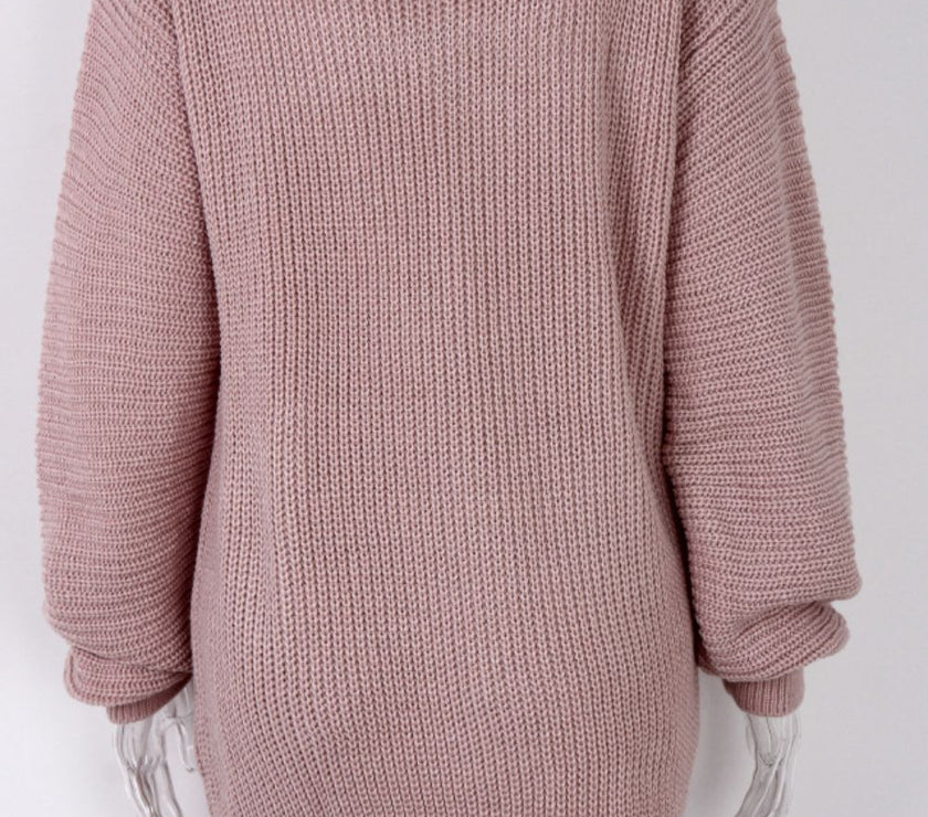 Boat Neck Long Sleeve Mini Sweater Dress