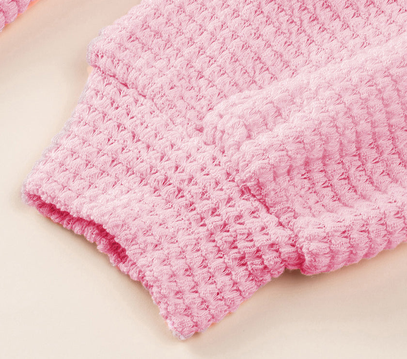 Waffle-Knit Collared Neck Long Sleeve Shirt